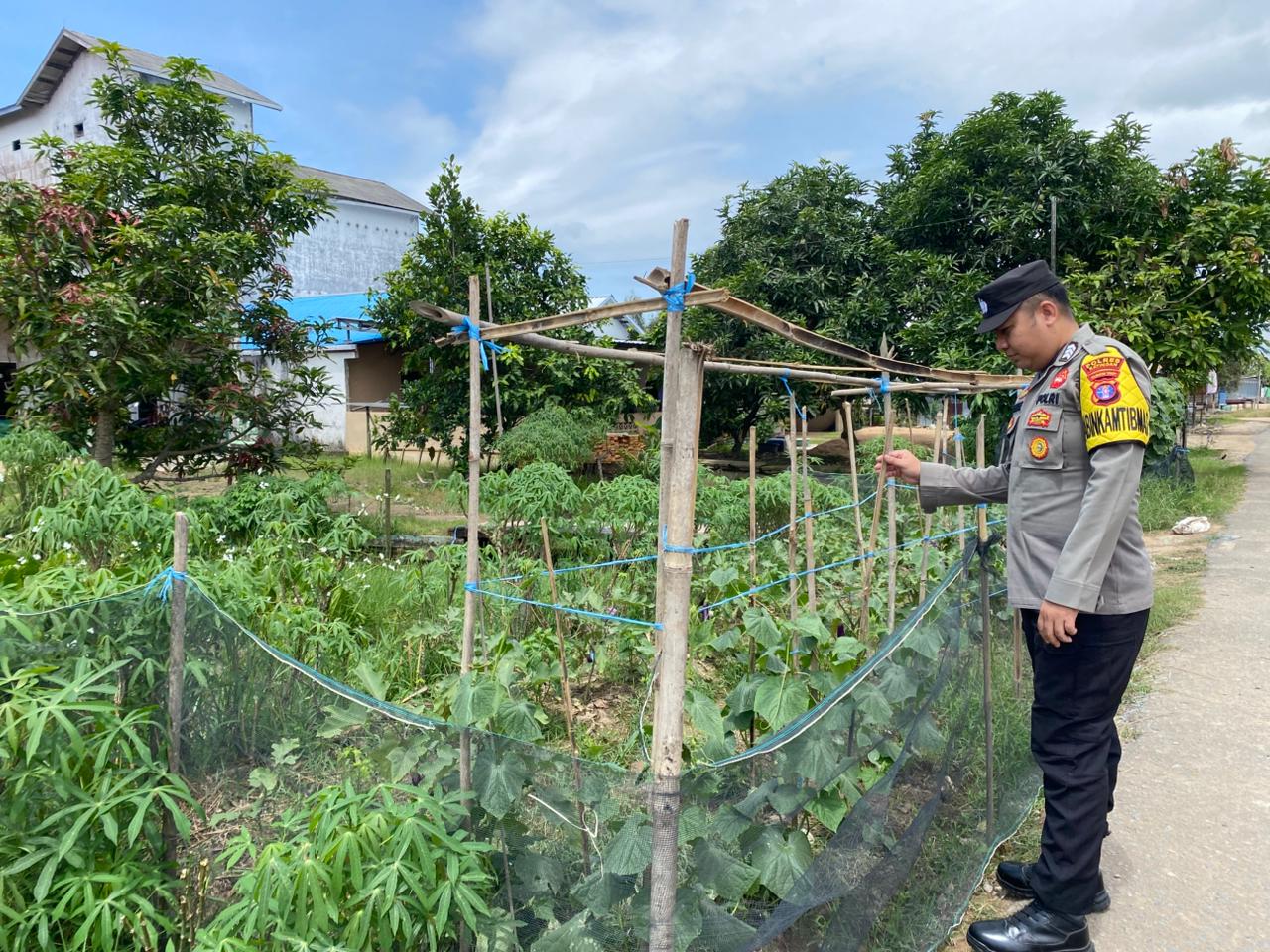 Bhabinkamtibmas Desa Jaya Makmur Cek Lokasi Pemanfaatan Lahan Pekarangan Warga