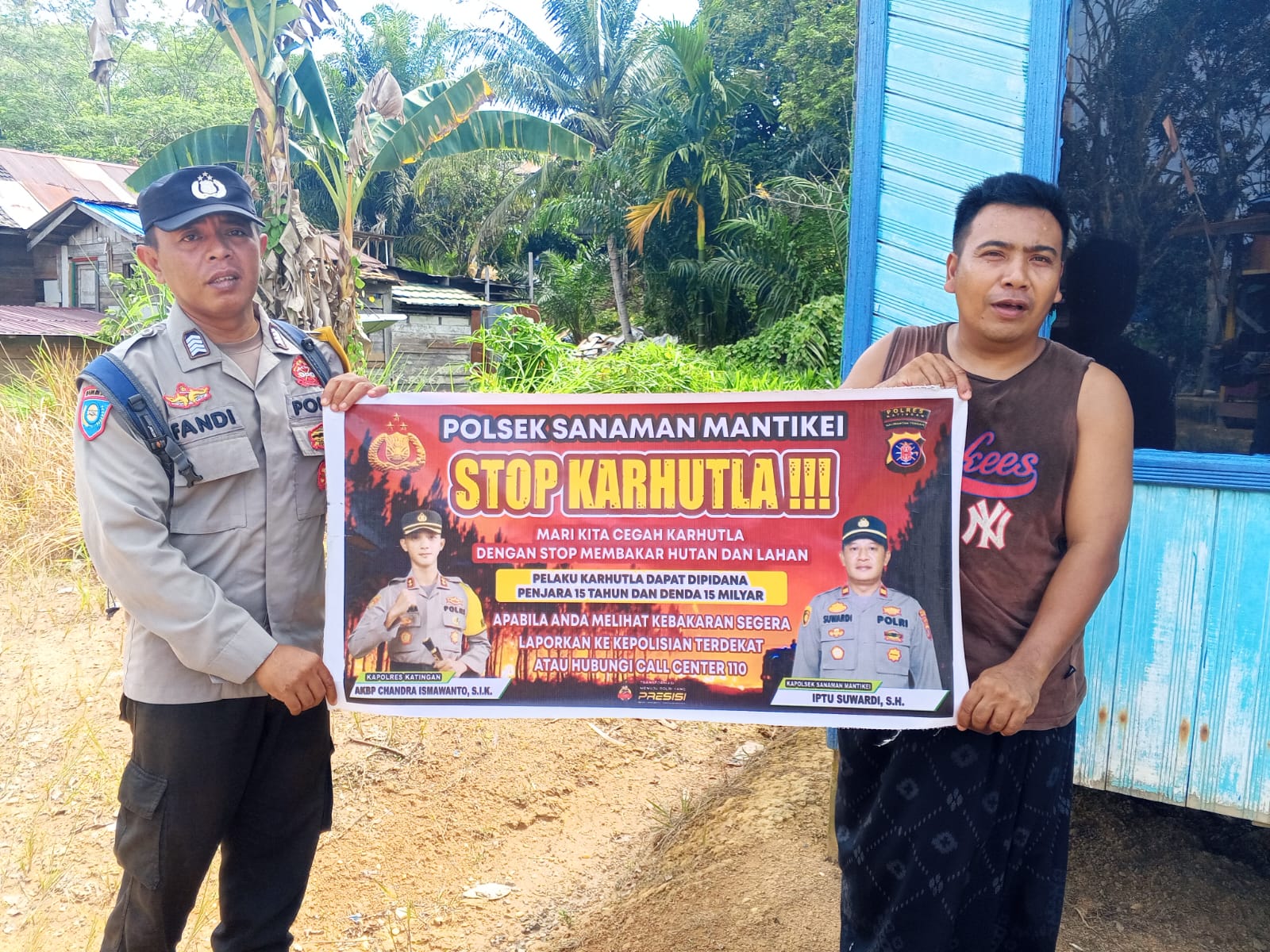 Cegah Kebakaran Hutan dan Lahan Bhabinkambtibmas Polsek Sanaman Mantikei Sosialisasi Karhutla