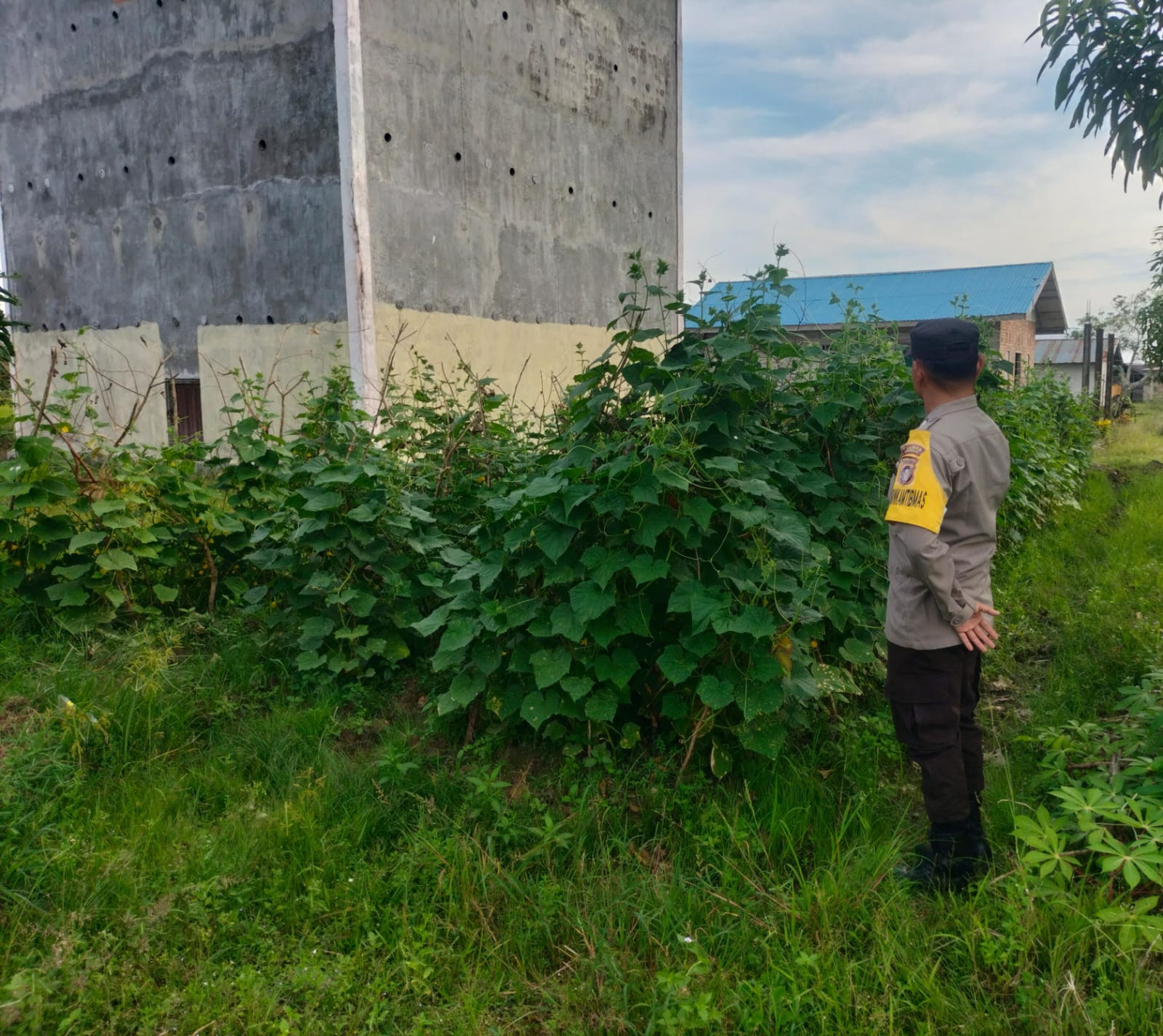 Bhabinkamtibmas Desa Kampung Tengah Cek Lokasi Pemanfaatan Lahan Pekarangan Warga