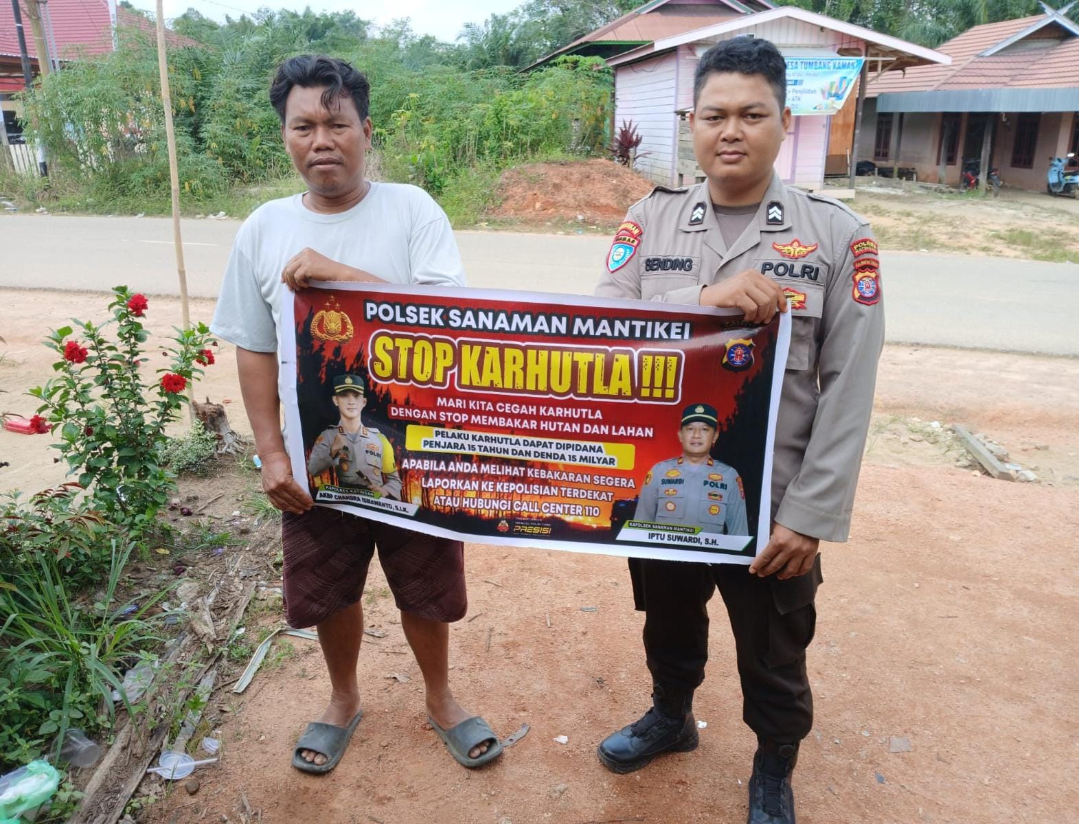 Bhabinkamtibmas Desa Tumbang Baraoi Sosialisasi imbauan tentang Karhutla