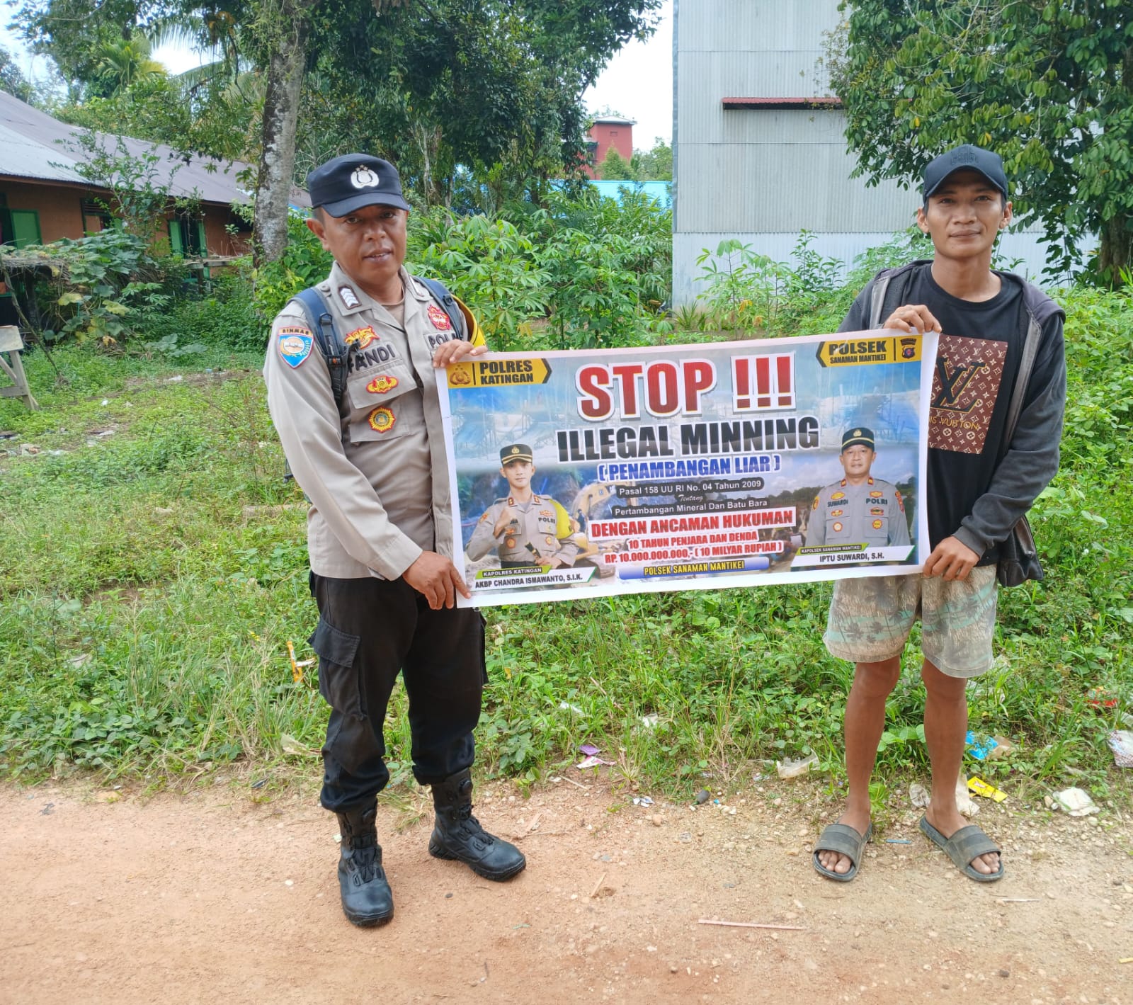 Bhabinkamtibmas Rantau Bangkiang Sosialisasi tentang larangan Ilegal Mining.