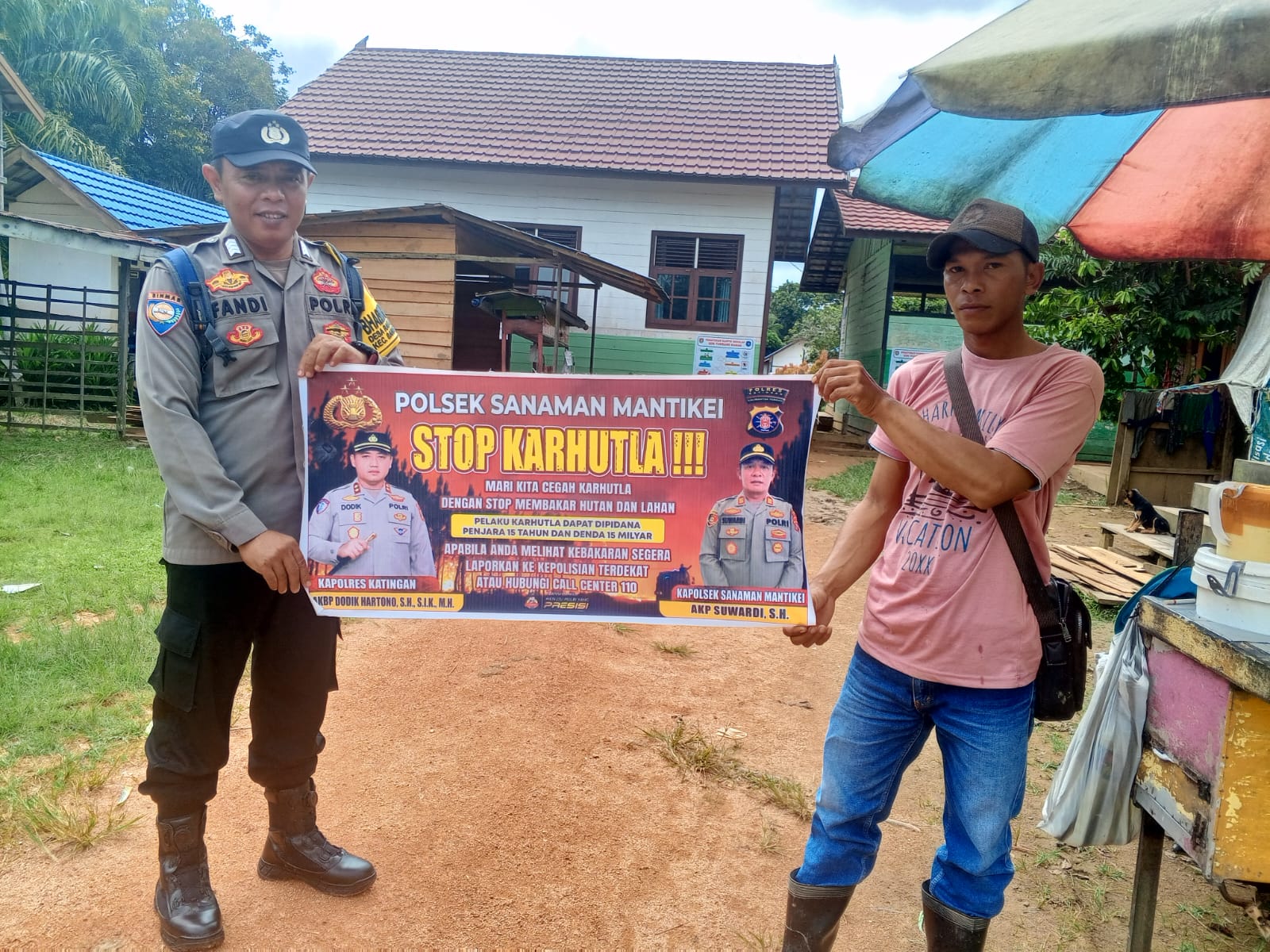 Bhabinkamtibmas Desa Rantau Bangkiang Sosialisasi imbauan tentang Karhutla