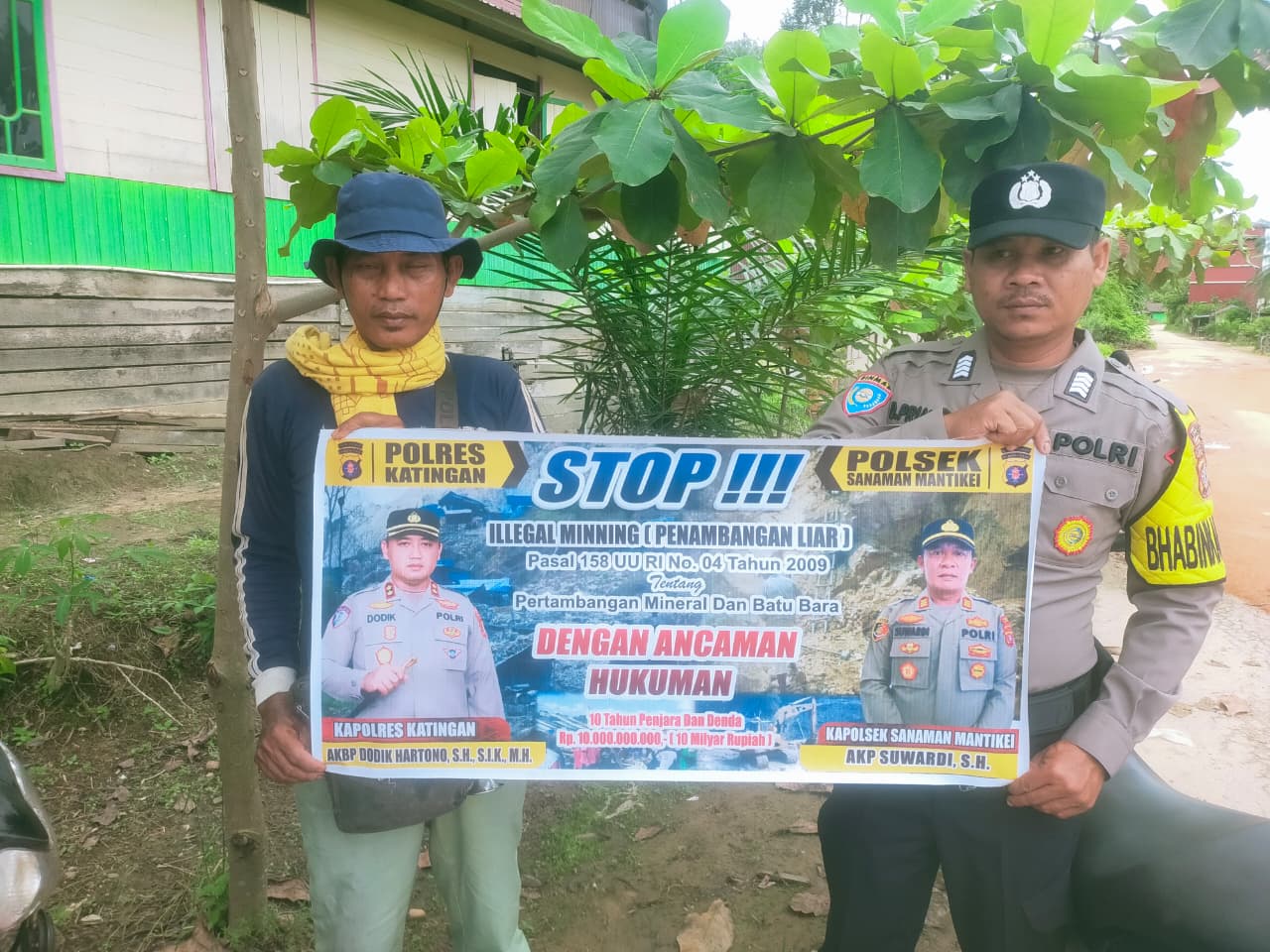 Bhabinkamtibmas Desa Tumbang Labehu Sosialisasi tentang larangan Ilegal Minning.