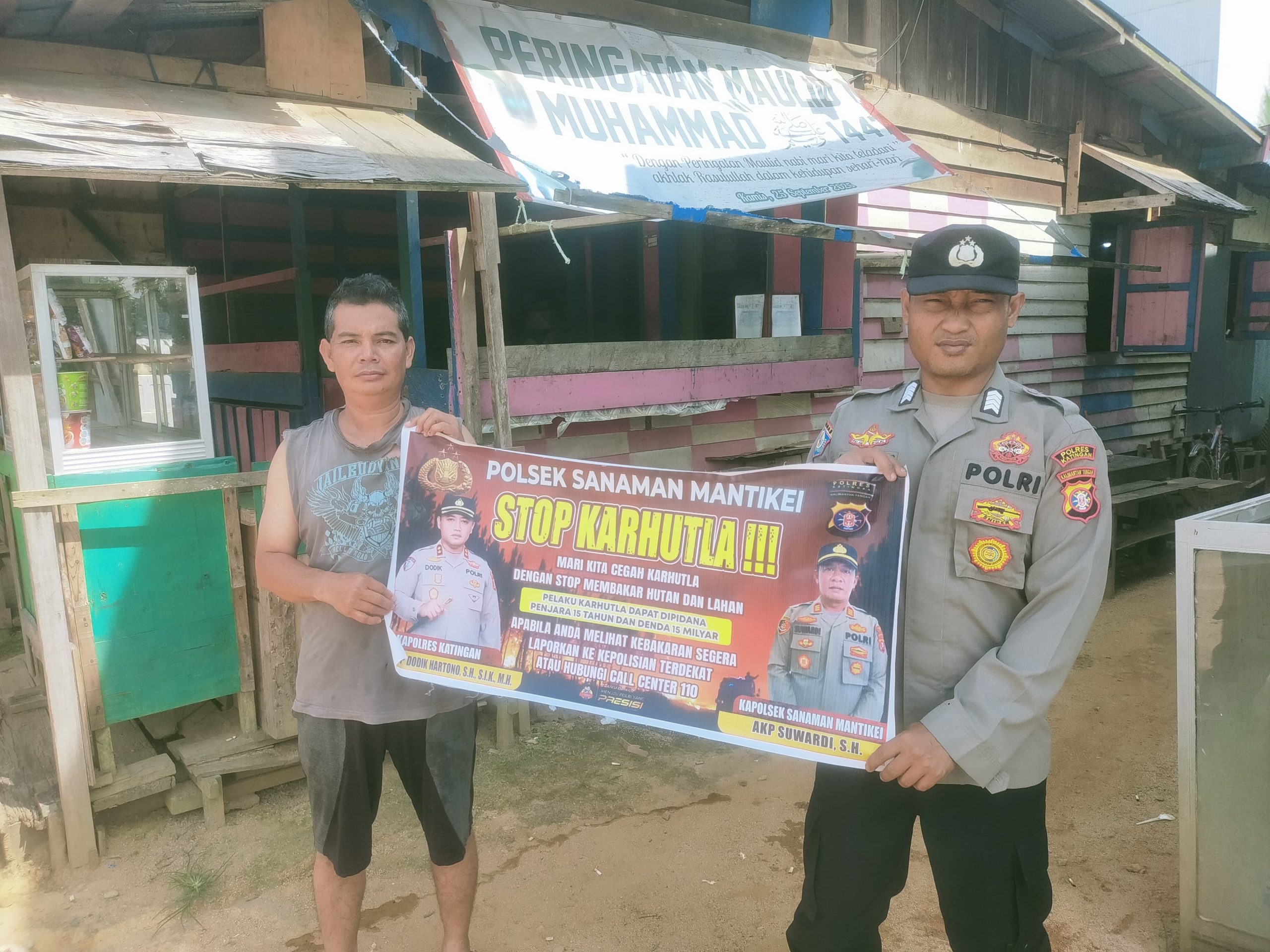 Bhabinkamtibmas Desa kamanto Sosialisasi imbauan tentang Karhutla