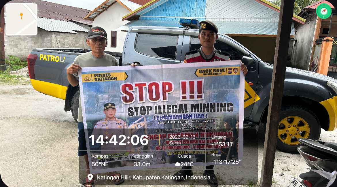 Personel Samapta Polres Katingan Sosialisasikan Larangan Ilegal Mining kepada Masyarakat.