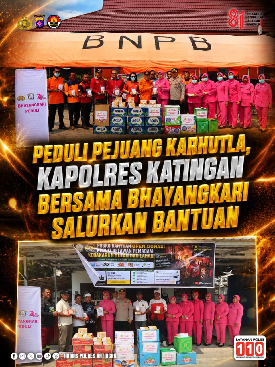 Peduli Pejuang Karhutla, Kapolres Katingan Bersama Bhayangkari Salurkan Bantuan