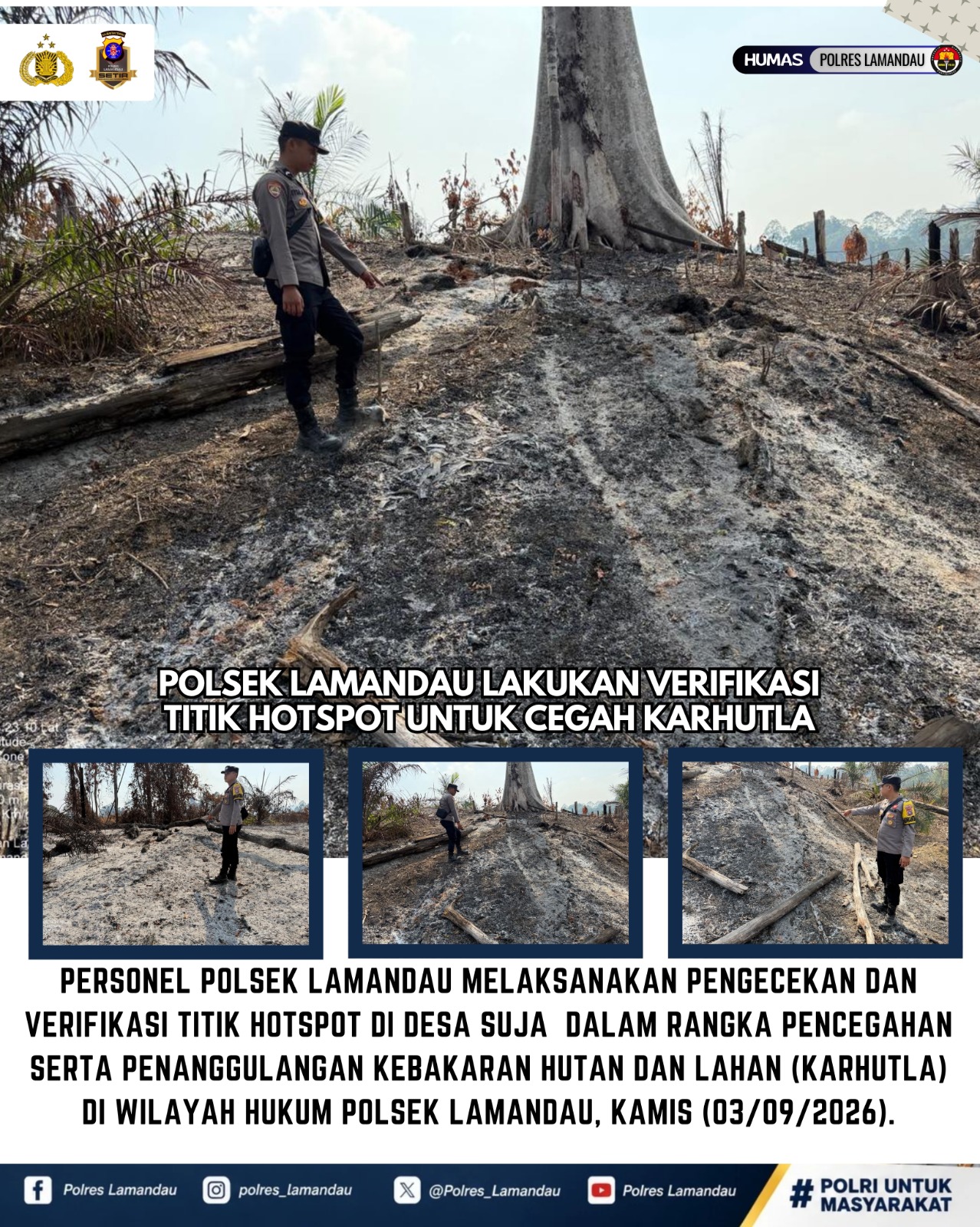 Polsek Lamandau Lakukan Verifikasi Titik Hotspot untuk Cegah Karhutla