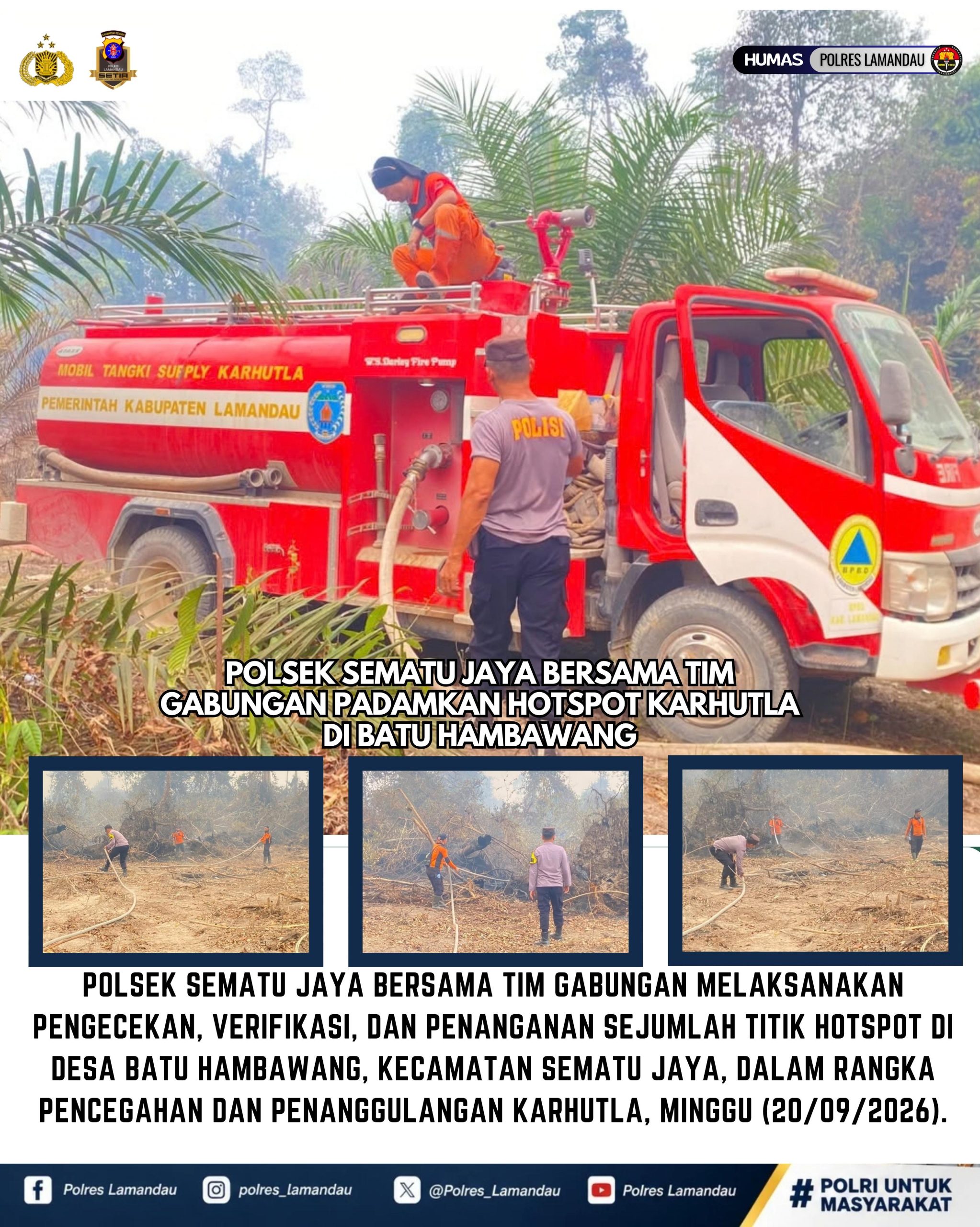 Polsek Sematu Jaya Bersama Tim Gabungan Padamkan Hotspot Karhutla di Batu Hambawang