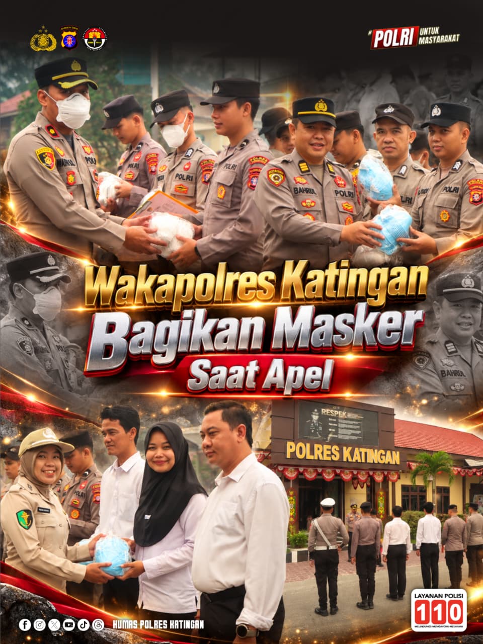 Wakapolres Katingan Bagikan Masker Saat Apel