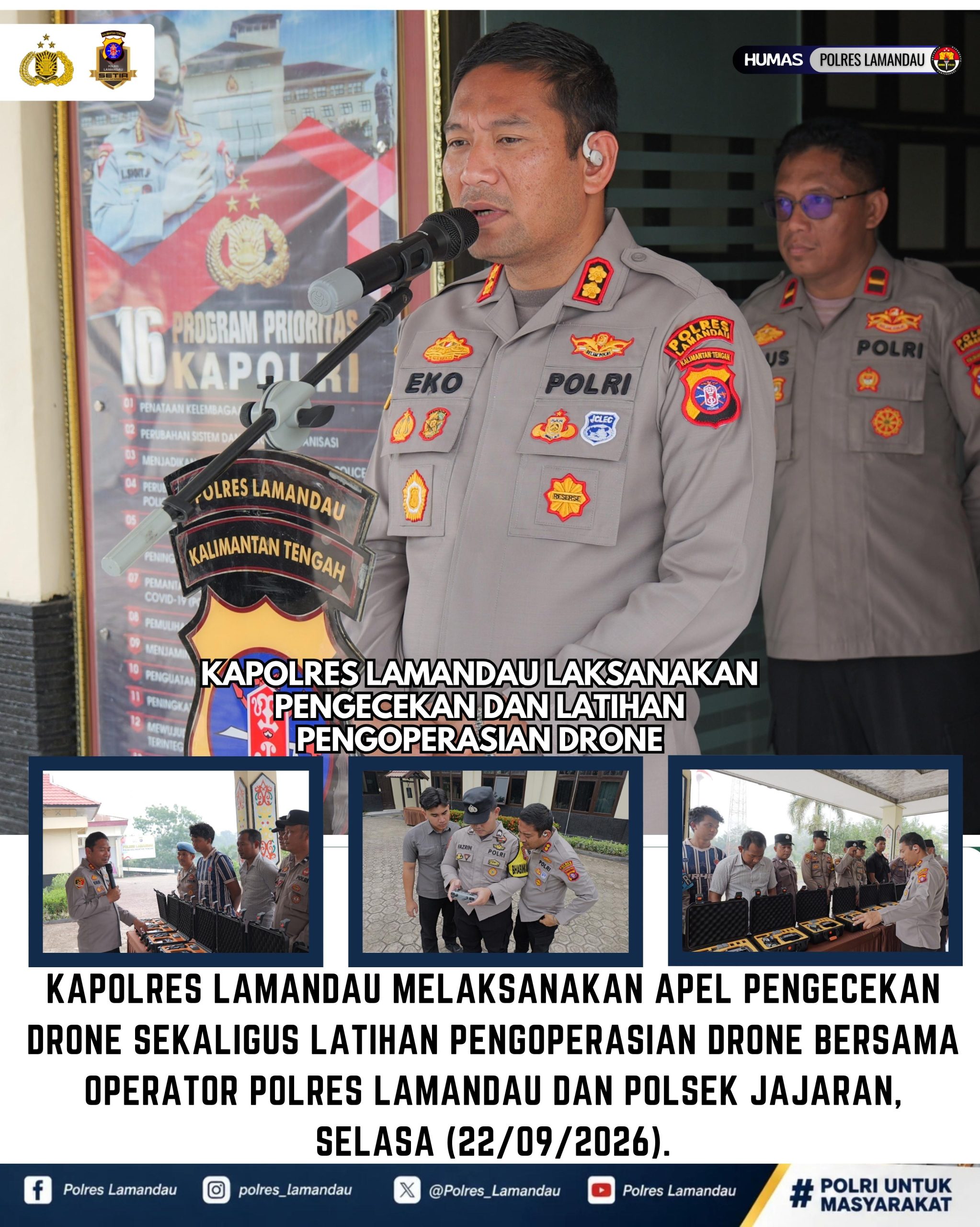 Kapolres Lamandau Laksanakan Pengecekan dan Latihan Pengoperasian Drone