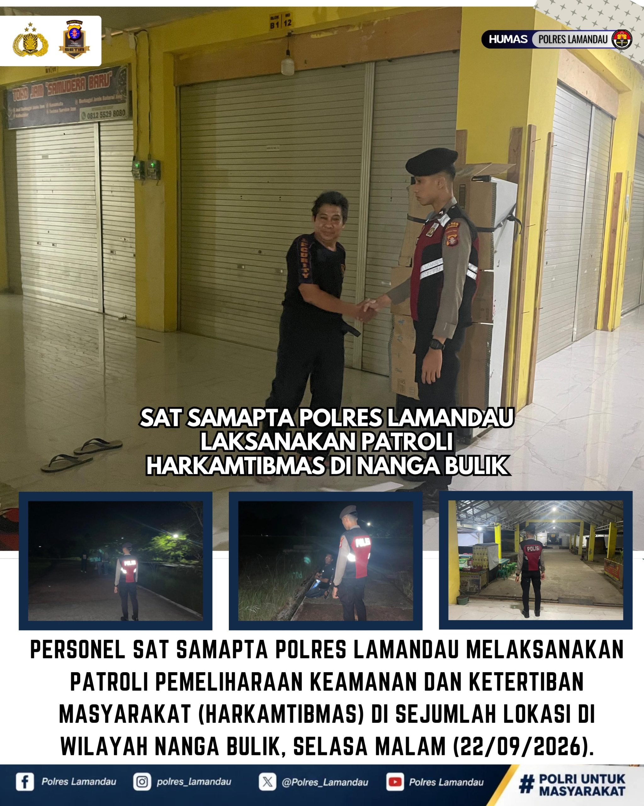 Sat Samapta Polres Lamandau Laksanakan Patroli Harkamtibmas di Nanga Bulik