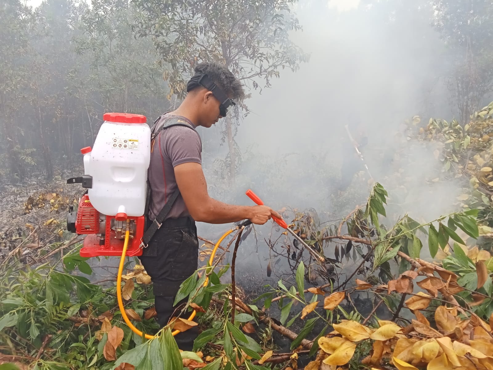 Brimob Kalteng Sigap Tangani Karhutla di Jalan Dulin Kandang