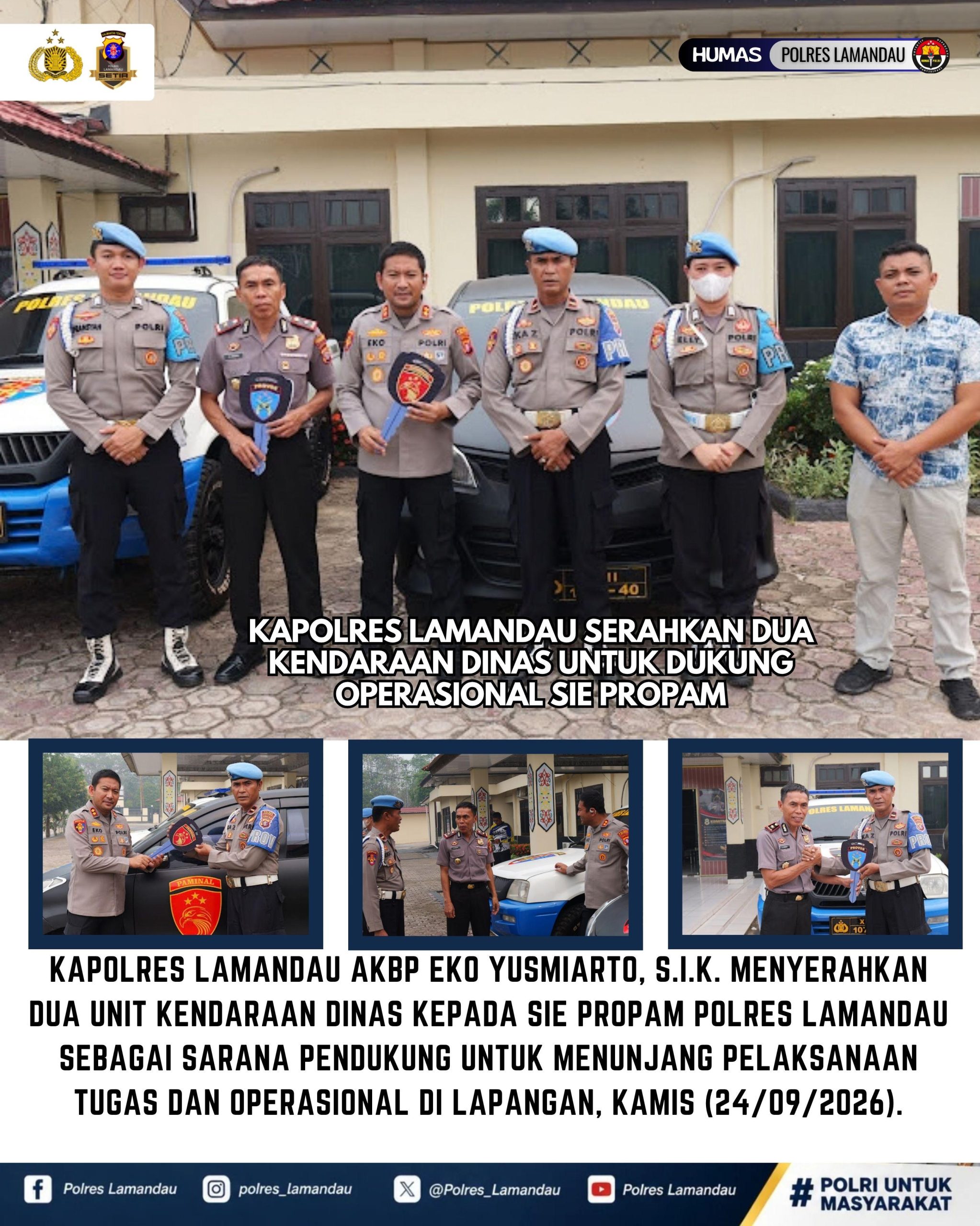 Kapolres Lamandau Serahkan Dua Kendaraan Dinas untuk Dukung Operasional Sie Propam