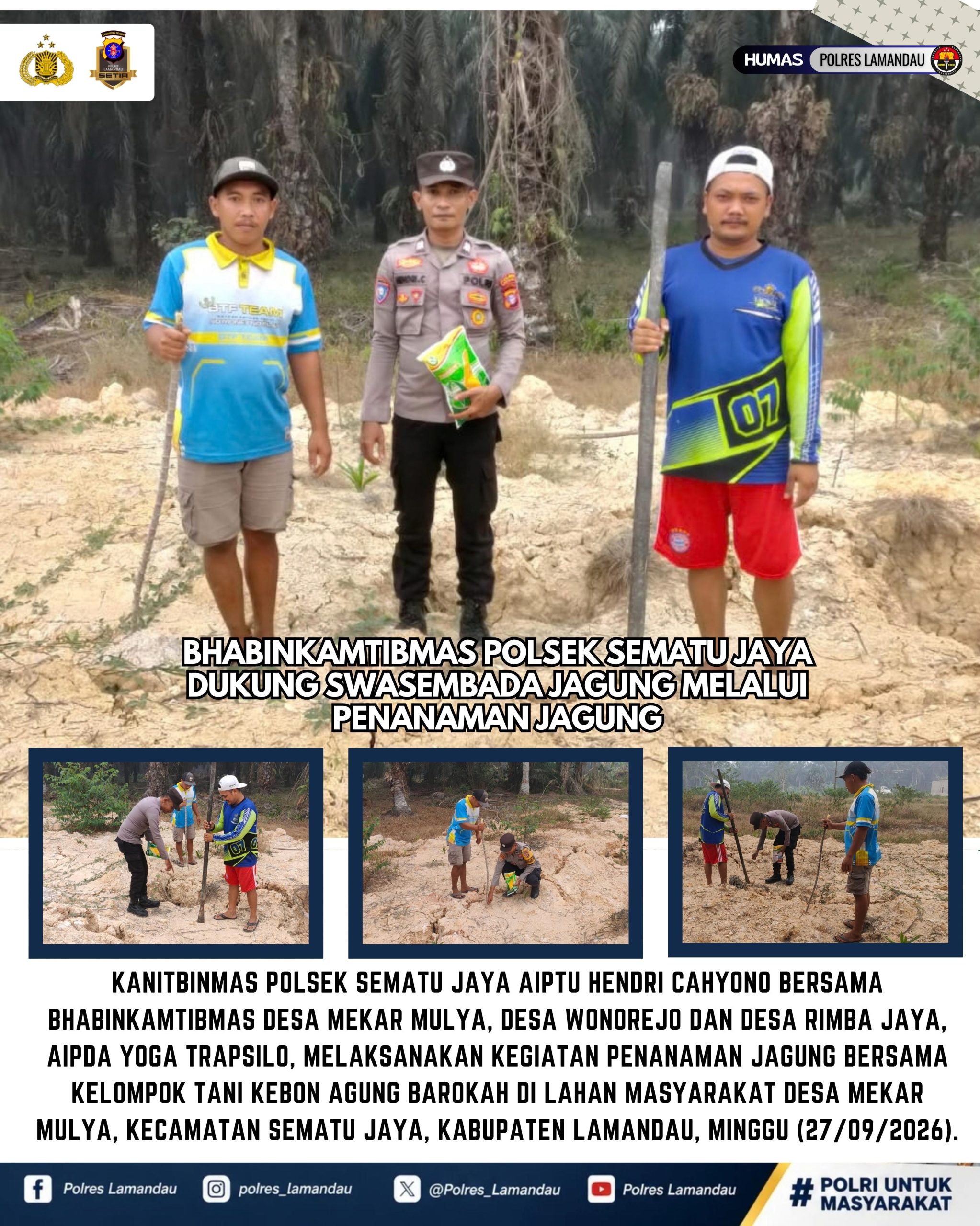 Bhabinkamtibmas polsek Sematu Jaya Dukung Swasembada Jagung melalui Penanaman Jagung