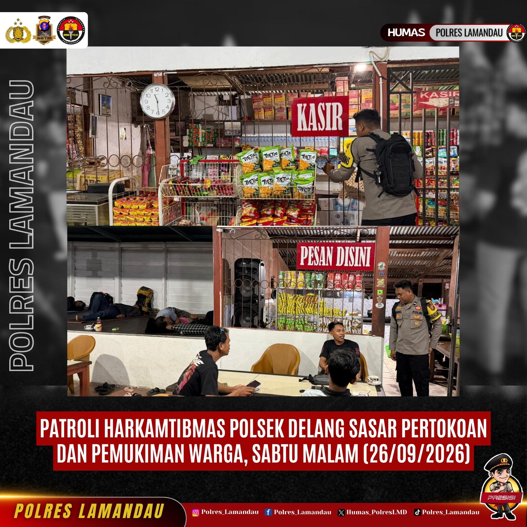 Patroli Harkamtibmas Polsek Delang Sasar Pertokoan dan Pemukiman Warga