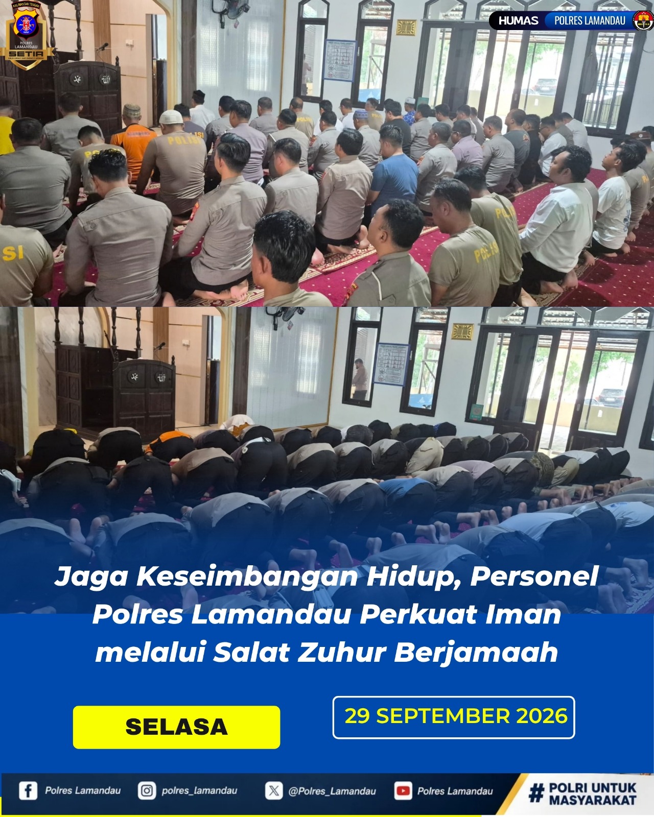 Jaga Keseimbangan Hidup, Personel Polres Lamandau Perkuat Iman melalui Salat Zuhur Berjamaah