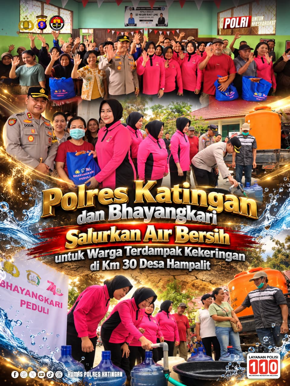 Polres Katingan dan Bhayangkari Salurkan Air Bersih untuk Warga Terdampak Kekeringan di Km 30 Desa Hampalit
