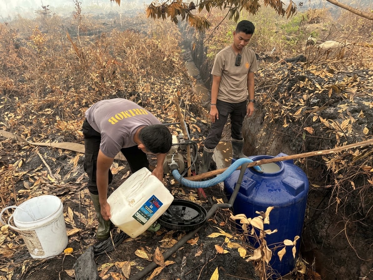 Gunakan Cairan X-Fire, Batalyon A Pelopor Maksimalkan Pemadaman Karhutla di Jalan Buluh Merindu