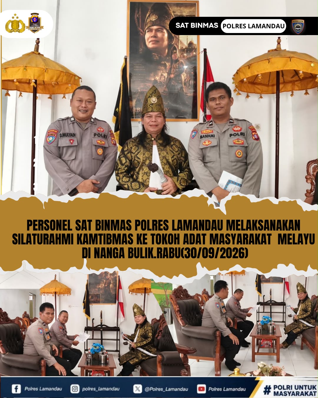 Jaga Kamtibmas Lewat Silaturahmi, Satbinmas Polres Lamandau Rangkul Tokoh Adat Melayu