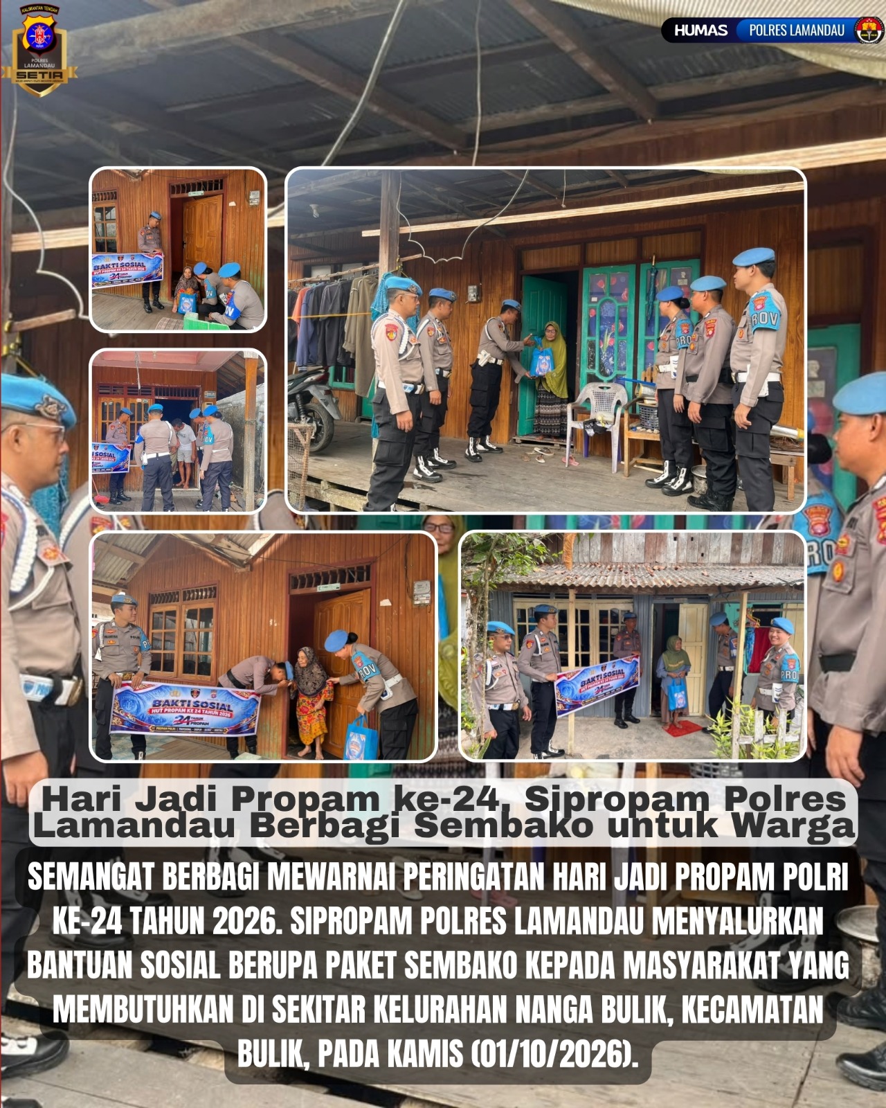 Hari Jadi Propam ke-24, Sipropam Polres Lamandau Berbagi Sembako untuk Warga