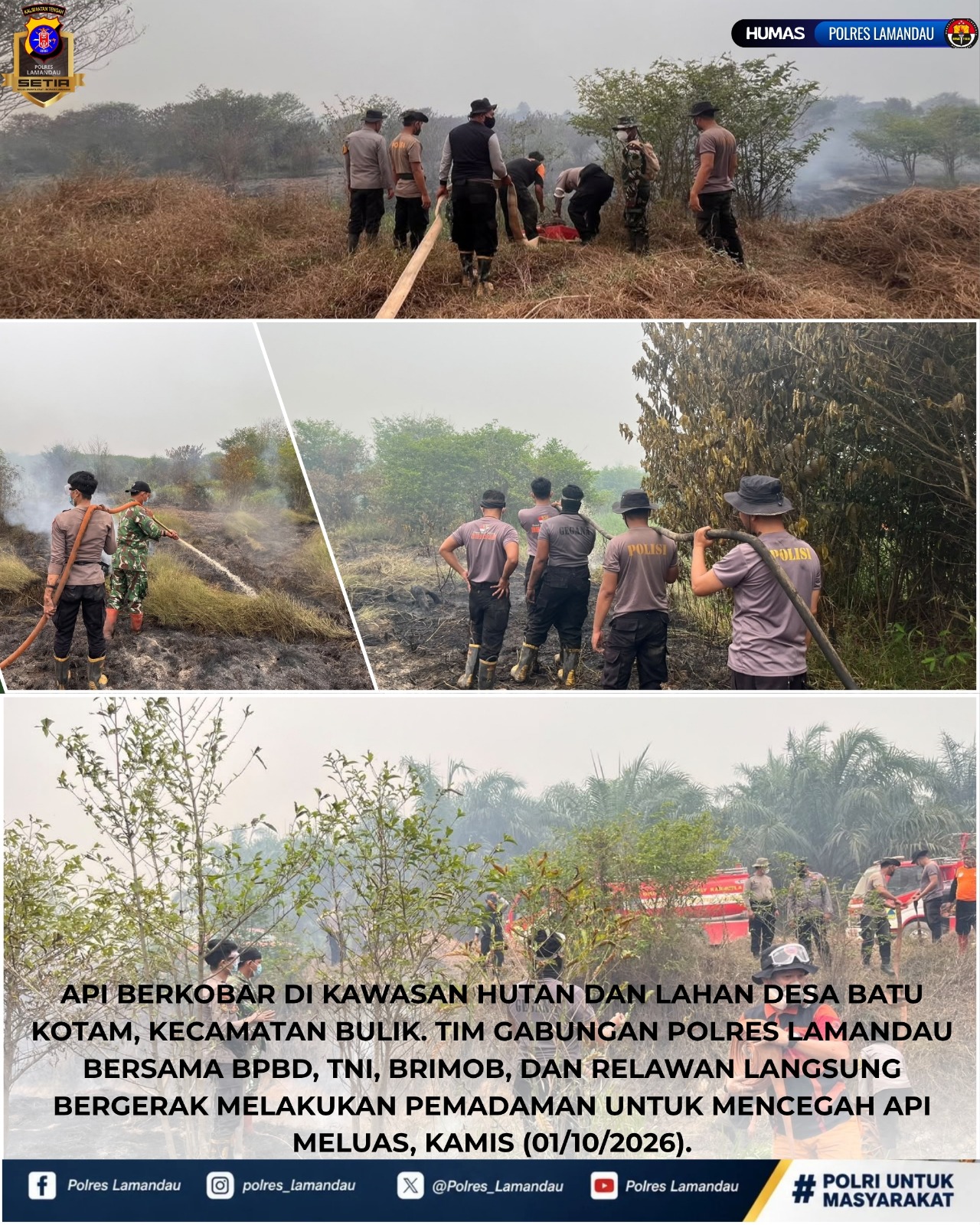 Api Berkobar di Lahan Gambut, Tim Gabungan Polres Lamandau Bergerak Padamkan Karhutla