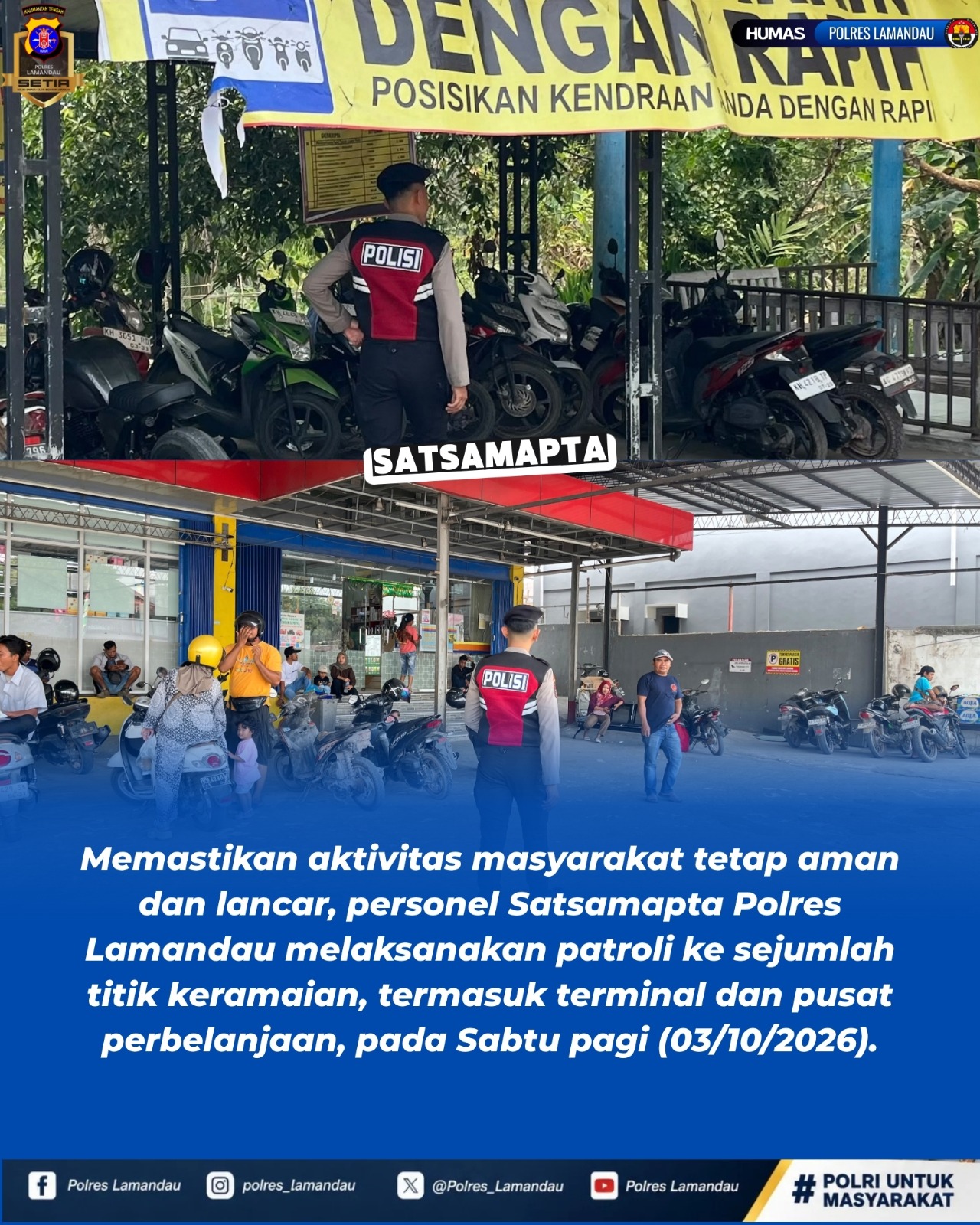 Jaga Aktivitas Warga, Satsamapta Polres Lamandau Patroli Terminal dan Pusat Perbelanjaan
