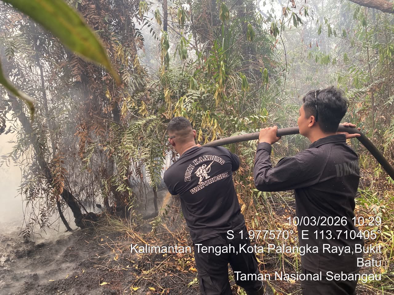 Satbrimob Polda Kalteng Padamkan Karhutla di Jalan Tjilik Riwut Km 40
