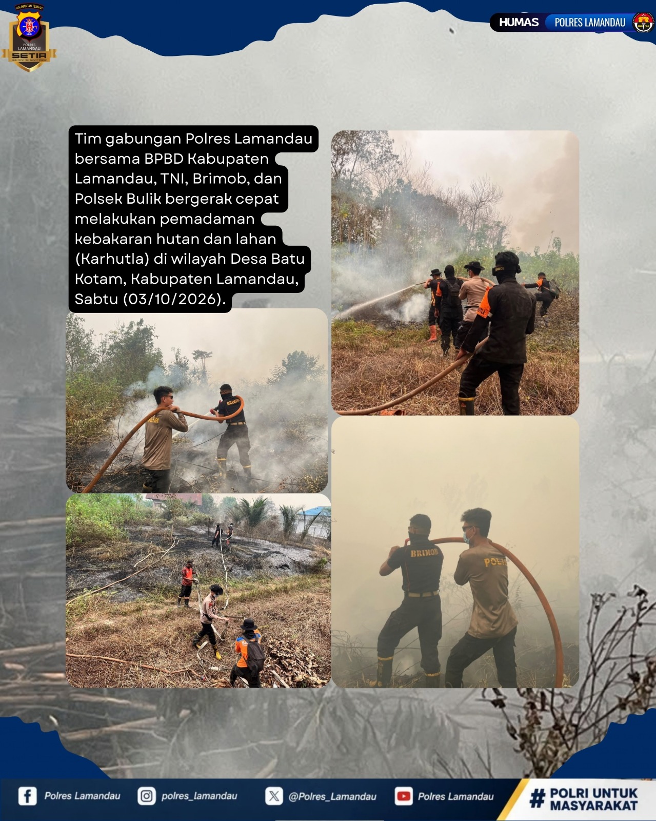 Karhutla Kembali Terjadi, Tim Gabungan Polres Lamandau Bergerak Padamkan Api