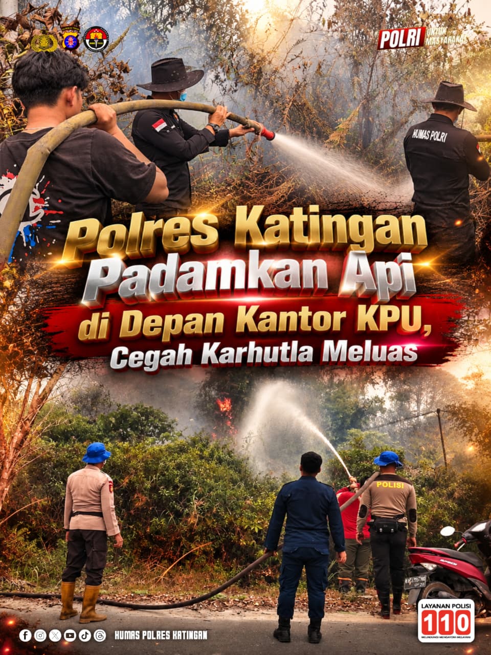 Polres Katingan Padamkan Api di Depan Kantor KPU, Cegah Karhutla Meluas