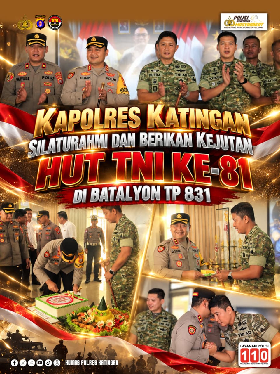 Kapolres Katingan Silaturahmi dan Berikan Kejutan HUT TNI ke-81 di Batalyon TP 831