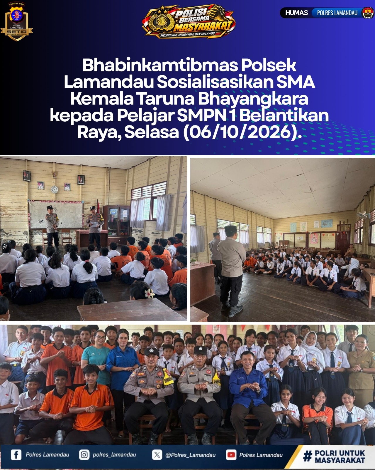 Bhabinkamtibmas Polsek Lamandau Sosialisasikan SMA Kemala Taruna Bhayangkara kepada Pelajar SMPN 1 Belantikan Raya