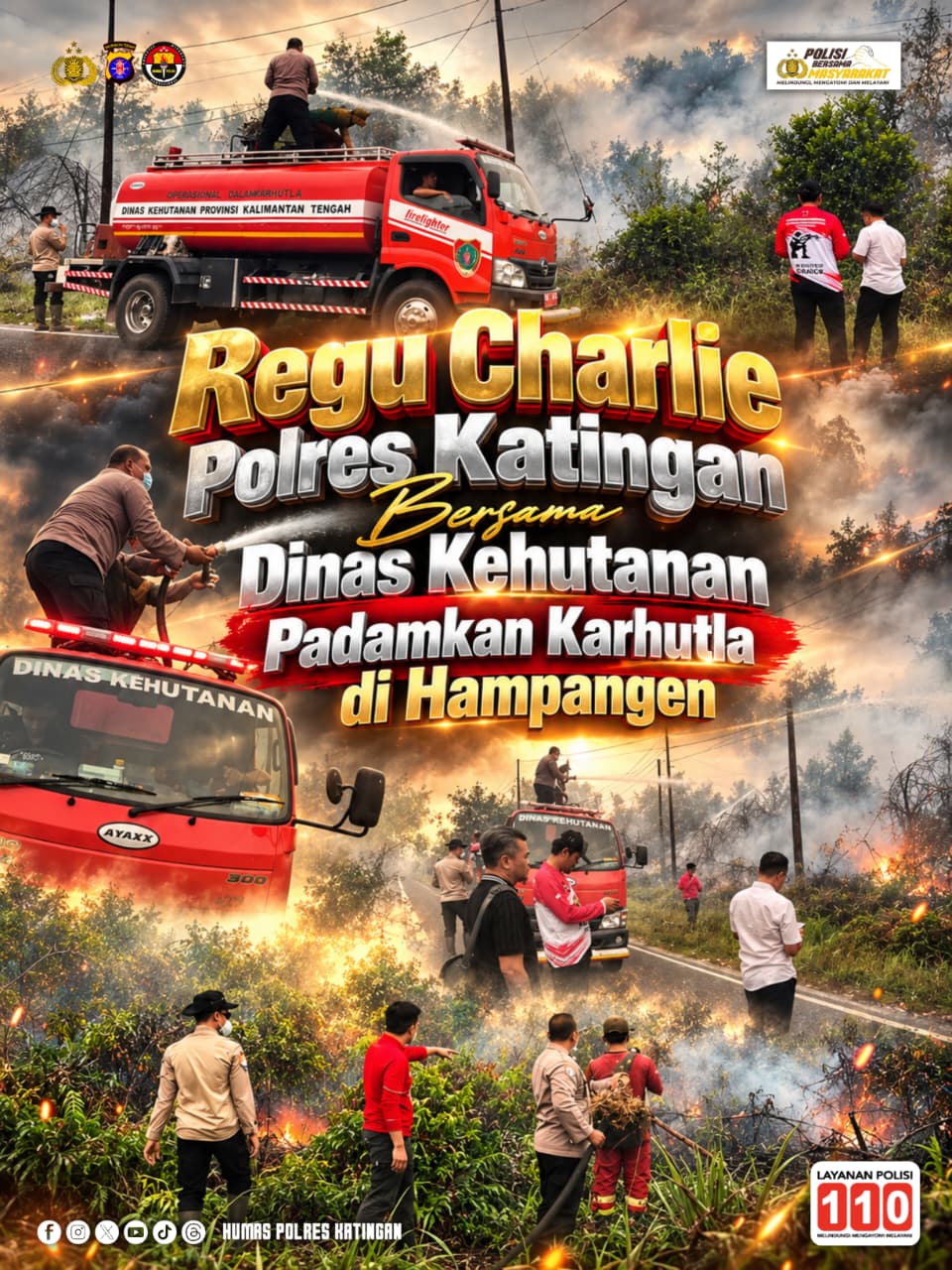 Regu Charlie Polres Katingan Bersama Dinas Kehutanan Padamkan Karhutla di Hampangen
