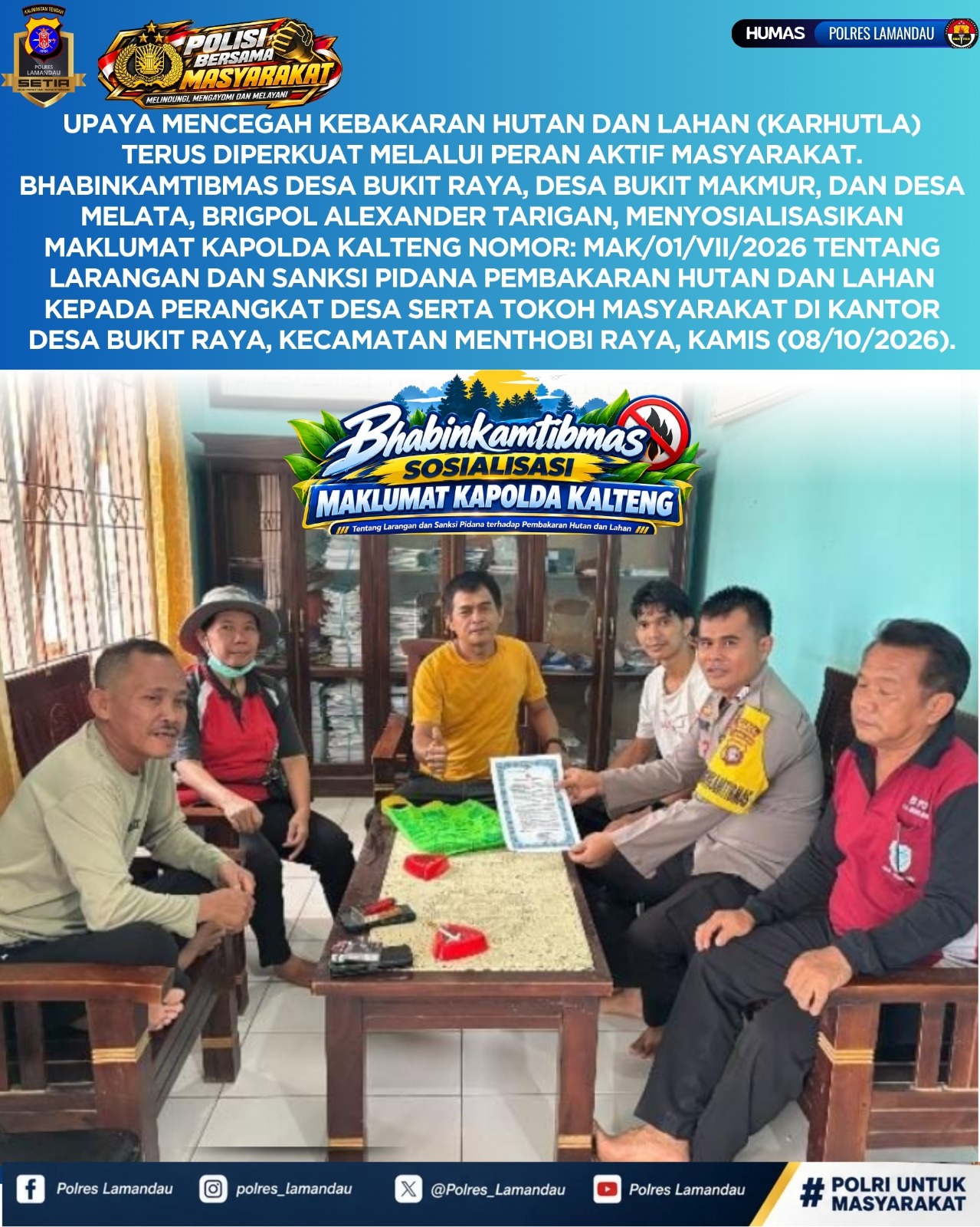 Cegah Karhutla, Bhabinkamtibmas Polsek Sematu Jaya Rangkul Perangkat Desa dan Tokoh Masyarakat